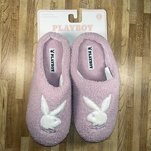 Playboy Logo Memory Foam Indoor Outdoor Pink White Slippers Slides Size 9 - Picture 1 of 3