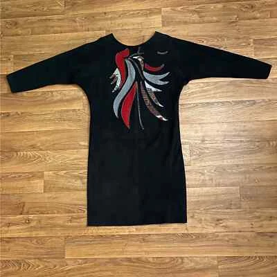 Vestido Vintage Años 90 Negro Gamuza Cuero Espalda en V Diseño con Cuentas Judith Ann Creations Foto 1 de 4