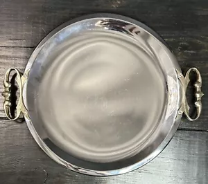 Vintage Kromex Round Serving Tray Gold Handle Chrome Plated Platter 13" - Picture 1 of 9