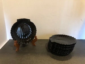 Set of 8 Vintage Arcopal Black Glass Shell 5" Bread & Butter Plates - Picture 1 of 4