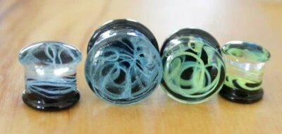 1x 6-16mm GLASS Galaxy 3D Marble Swirl splatter Double Flared Ear plug Earring — 第 1/4 张图片