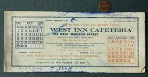 1923 Chicago Illinois West Inn Cafeteria Kalender Tintenstrahler Halsted & Madison- - Bild 1 von 1