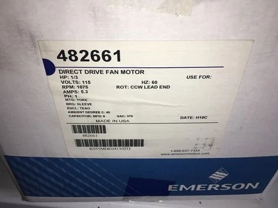 艾默生 K055MDE0413021J 1/3HP 直驱风扇电机 115V 1075RPM - 免运费 — 第 1/4 张图片