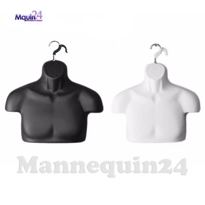 BLACK & WHITE FREE-STANDING MALE MANNEQUIN TORSOS SET + REMOVAL HANGER - Image 1 of 4
