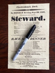 Georgian Playbill Flyer Theatre Royal York Steward Race For A Dinner 1828 - Picture 1 of 1