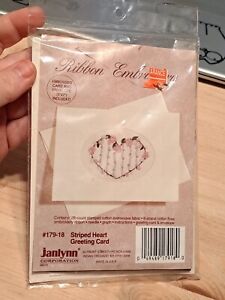 Jannlynn Ribbon Embroidery Kit #179-18 Striped Heart Greeting Card New