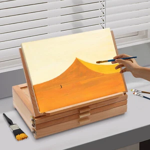 Wood Adjustable Desktop Box Easel with 3 Storage Drawer Fold Up Drawing Easel - Picture 1 of 17
