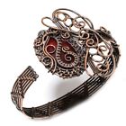 Natural Red Carnelian Gemstone Copper Wire Wrap Cuff Bangle Adjustable H932