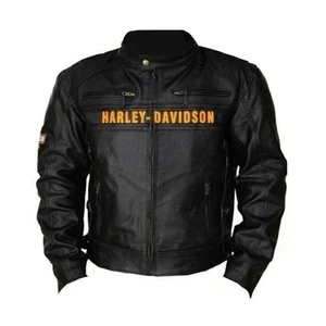 Harley Davidson Men's Black Motorbike Racing Jacket Cowhide Leather Biker Jacket - Picture 1 of 3
