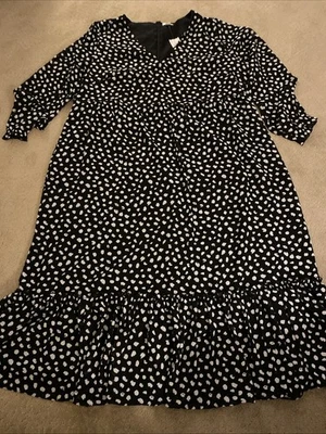 ***全新带标签*** J. CREW 加大码圆点黑色/白色长袖迷笛连衣裙,尺寸 XXL — 第 1/4 张图片