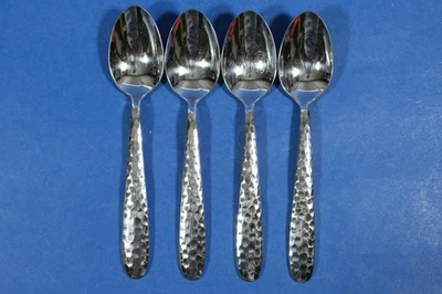 "4 cucharas de sopa ovaladas de acero inoxidable martilladas con espejo Cambridge Revolution 8 1/8""" Foto 1 de 2
