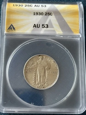 1930-P Standing Liberty Quarter - ANACS AU 53 - Image 1 of 4
