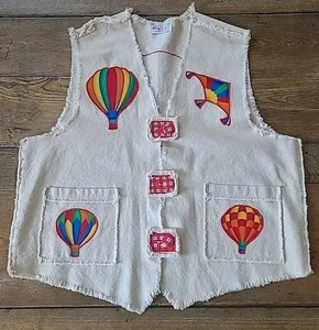 Brenda Knowles USA Whimsical Vest XL Colorful Hot Air Balloon Kite Art To Wear - Picture 1 of 17