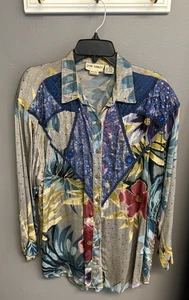 Blusa túnica vintage Jane Ashley mediana retazos con cuentas lentejuelas botones - Imagen 1 de 6