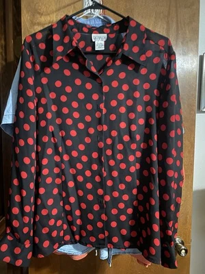 Vintage 1961 Black Shirt With Red Polka Dots Sheer Material Polka Dots Are In - Image 1 of 4