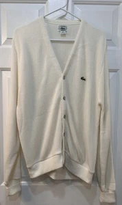 VTG Izod Lacoste Cardigan Men M Ivory Knit Orlon Acrylic Sweater USA Grandpa 90s - Picture 1 of 11