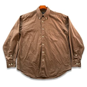 Nautica Solid Brown Embroidered Logo Preppy Long Sleeve Button Up Men's L - Picture 1 of 8