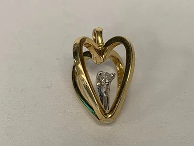 COLGANTE CORAZÓN DIAMANTE GENIUNE ORO AMARILLO 14K ESTADO   Foto 1 de 4