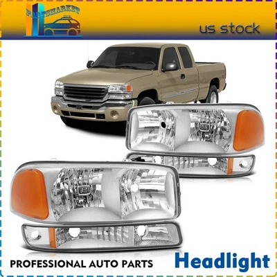 Headlights Assembly For 1999-2007 GMC Sierra Yukon XL 1500 Chrome Housing Set - Image 1 of 4