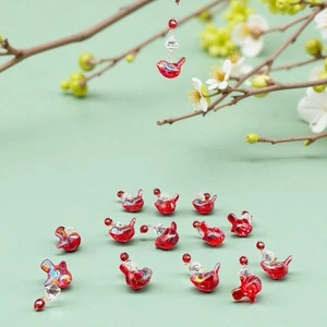 Vintage Weihnachtsschmuck 14 klare rote Acryl Vogel Kronleuchter irisierend LESEN - Bild 1 von 8