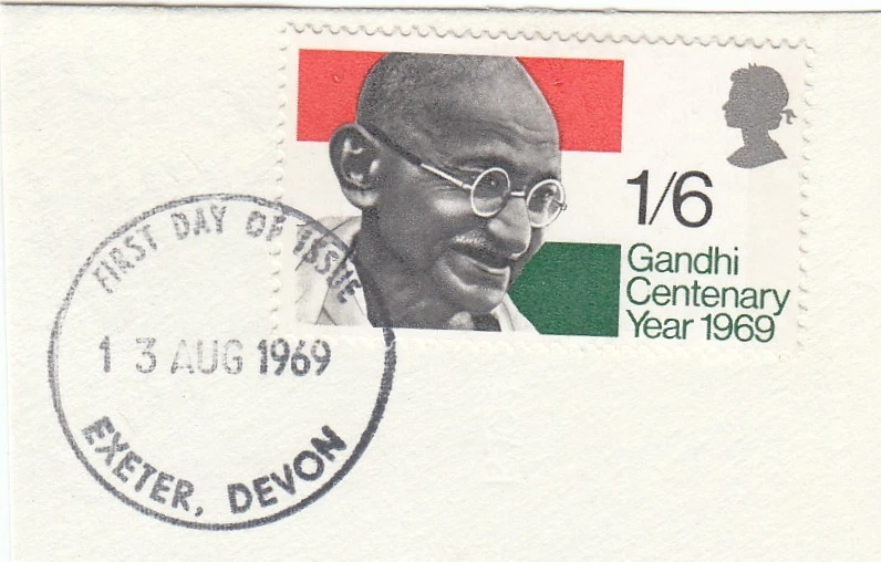 Gandhi GB Used stamp Exeter Devon 1969 ON PIECE (147334) - Image 1 of 1