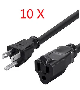 10-Pack 1-Ft UL Listed 16AWG 13A Power Extension Cable Cord Strip Outlet Saver - Photo 1/1