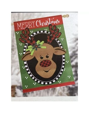 STYLE SELECTIONS 28" x 44" "Merry Christmas" Garden Flag NEW #5333165 Rudolph Re - Image 1 of 3