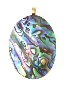 Abalone Necklace Pendant Paua Shell Select Oval Peacock Blue Silver or Goldtone