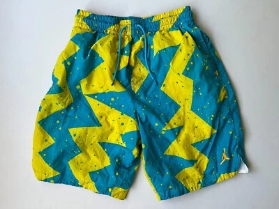 Nike Hombres Air Jordan 9" Bañador Junto a la Piscina Azul Amarillo Talla Mediana Forrado Pantalones Cortos Foto 1 de 4