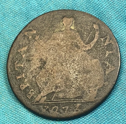 1775/6 Crude George III Simian Non-Regal Colonial Hand Carved Halfpenny Rare US Cover