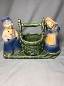 Vintage Shawnee Pottery Planter Green Blue Wishing Well Dutch Boy and Girl - Picture 1 of 6