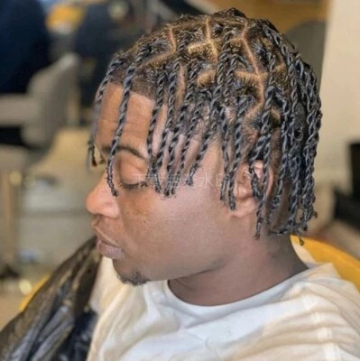 Africa Black Men's Twisted Braided Human Hair Toupee 8"x10" Wig 100% Remy Hair - Image 1 of 4