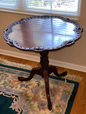 Antique Chippendale Folding Tray Table with Claw Foot Pedestal, Ornate Trim Cover