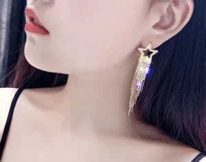 Shooting star Gold tassel Stud 2.5” earrings New - Picture 1 of 3