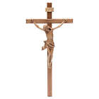 Crucifix, Straight, Corpus Model In Patinated Valgardena Wood