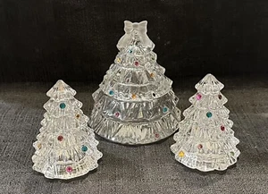 Lenox Full Lead Crystal Christmas Tree Set- Salt And Pepper and 4.5” Dish w/ Lid - Picture 1 of 2