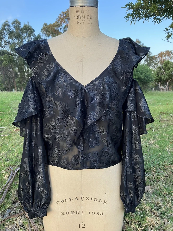 H&M Lurex Cold Shoulder Bustier Button Through Top Black Size 10/Small - Image 1 of 4