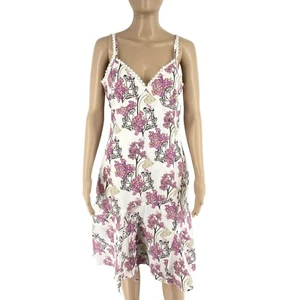 FULL CIRCLE Women White Floral Print Cotton Silk Flared Tank Dress Size M - Picture 1 of 10