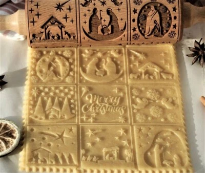 Nativity Embossed Rolling pin Christmas cookie Stamp gifts mold Springerle NEW - Image 1 of 4