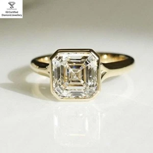 2.50Ct IGI F VS1 Asscher Lab Grown Diamond Engagement Ring In 14K Yellow Gold - Picture 1 of 19