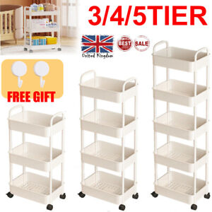 Multi-tier Trolley on Wheels Kitchen Storage Utility Cart with Shelves Rolling