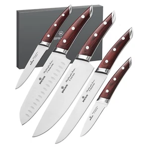 Japanese Chefs Knife Set 5 Piece with Red Pakkawood Handles in Gift Box - Picture 1 of 6