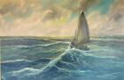 CHOP757 hand painted small sailing boat &big sea wave oil painting art on canvas
