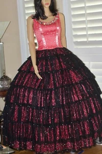 Unique! Vintage 50s Show Stopper Satin Lace Dress Rhinestones Ball Gown Size S - Picture 1 of 9