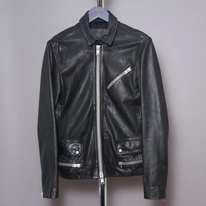 ALL SAINTS Leather Jacket XS Mens Black Biker Bomber Punk Rock BELMONT Celebrity - Picture 1 of 19