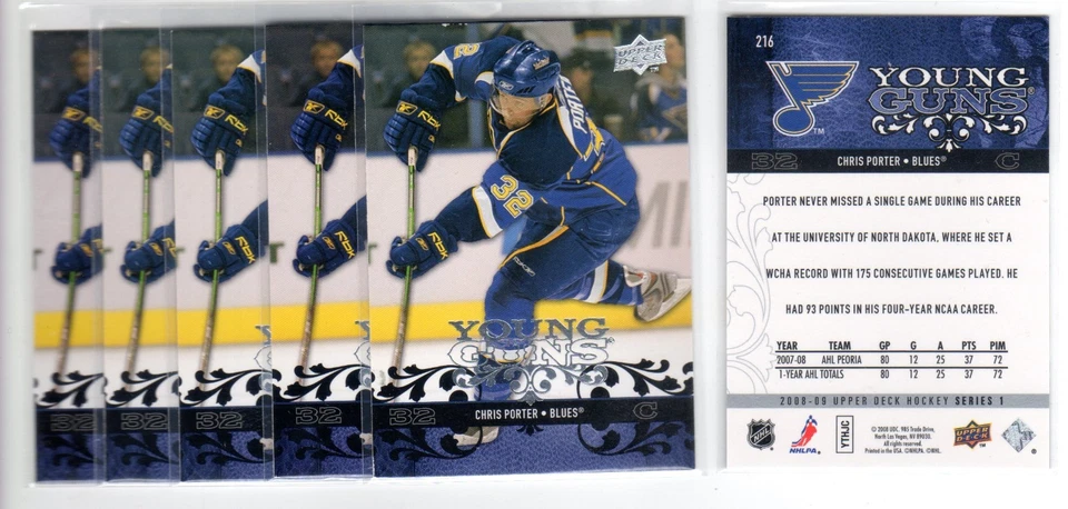 1X CHRIS PORTER 2008 09 Upper Deck #216 RC Rookie YOUNG GUNS St Louis Blues - Image 1 of 1