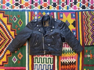 Vintage Jacket Black REAL Leather Motorcycle Womens Sz XS Kids Size Cropped 0 2 - Picture 1 of 20