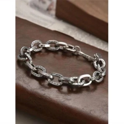 Pulsera S925 de plata esterlina con banda para hombres y mujeres regalo afortunado tallada lazo por lazo Foto 1 de 4