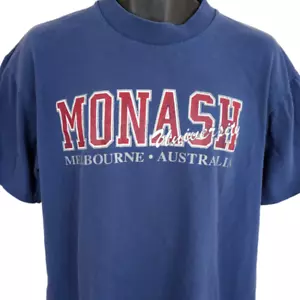 Vintage Monash University T Shirt Mens Size XL Blue 90s Made In Australia - Picture 1 of 7