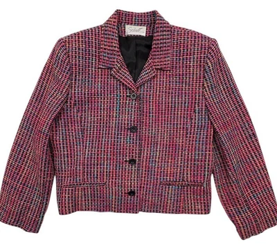 Винтажный 80-х Soirée ручной работы шелк букле укороченный куртка PInk мульти искусство носить США M - Изображение 1 из 4